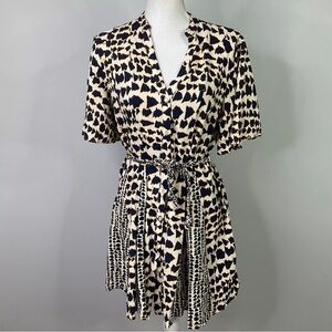 ZARA MULTICOLOUR PRINTED LINEN BLEND SHORT FLARED BELTED SHIRT DRESS SIZE L